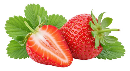 Isolated Fresh Strawberries with Leaves