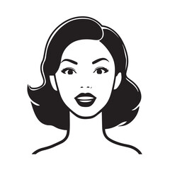 Beautiful Woman Black and White Vector Image Illustration Fashion Girl Portrait Line Art Drawing