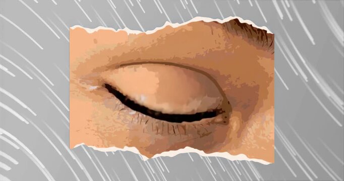Starting torn frame showing eye cycling blinking against gray stripes illustrating blink pattern
