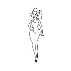 Beautiful Woman Black and White Vector Image Illustration Fashion Girl Portrait Line Art Drawing
