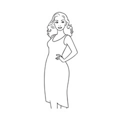 Beautiful Woman Black and White Vector Image Illustration Fashion Girl Portrait Line Art Drawing