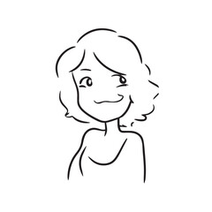 Beautiful Woman Black and White Vector Image Illustration Fashion Girl Portrait Line Art Drawing