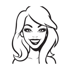 Beautiful Woman Black and White Vector Image Illustration Fashion Girl Portrait Line Art Drawing
