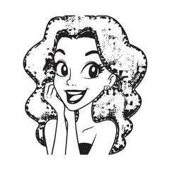 Beautiful Woman Black and White Vector Image Illustration Fashion Girl Portrait Line Art Drawing