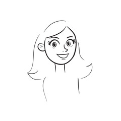 Beautiful Woman Black and White Vector Image Illustration Fashion Girl Portrait Line Art Drawing