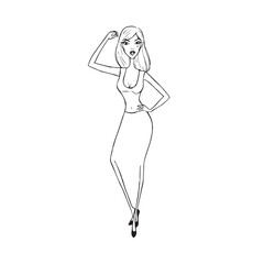 Beautiful Woman Black and White Vector Image Illustration Fashion Girl Portrait Line Art Drawing