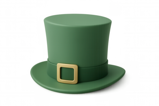 3d rendering of a green leprechaun hat with golden buckle, celebrating saint patrick's day on a transparent background