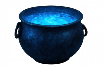 Witch cauldron bubbling magical green potion, halloween fantasy concept with transparent background, spooky brewing scene