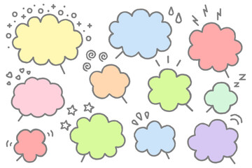 雲形の吹き出しやフレームのカラーイラストセット