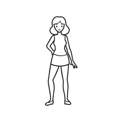Beautiful Woman Black and White Vector Image Illustration Fashion Girl Portrait Line Art Drawing