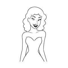 Beautiful Woman Black and White Vector Image Illustration Fashion Girl Portrait Line Art Drawing