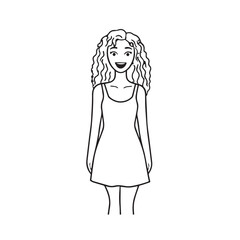 Beautiful Woman Black and White Vector Image Illustration Fashion Girl Portrait Line Art Drawing