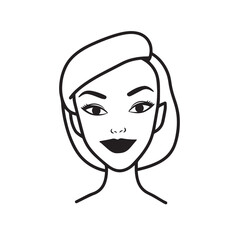 Beautiful Woman Black and White Vector Image Illustration Fashion Girl Portrait Line Art Drawing