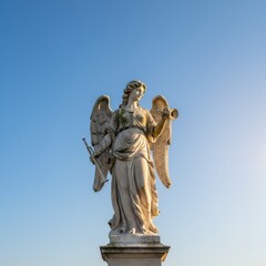 Obraz premium Statue of an angel on a blue sky background.