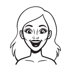 Beautiful Woman Black and White Vector Image Illustration Fashion Girl Portrait Line Art Drawing