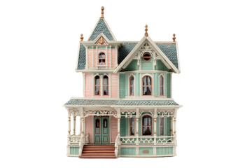 Pastel Victorian Dollhouse on Transparent Background