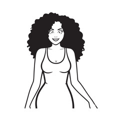 Beautiful Woman Black and White Vector Image Illustration Fashion Girl Portrait Line Art Drawing