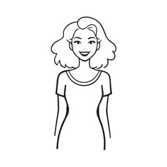 Beautiful Woman Black and White Vector Image Illustration Fashion Girl Portrait Line Art Drawing