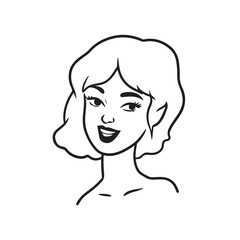 Beautiful Woman Black and White Vector Image Illustration Fashion Girl Portrait Line Art Drawing