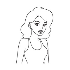 Beautiful Woman Black and White Vector Image Illustration Fashion Girl Portrait Line Art Drawing