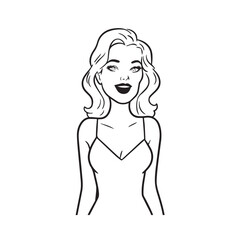 Beautiful Woman Black and White Vector Image Illustration Fashion Girl Portrait Line Art Drawing