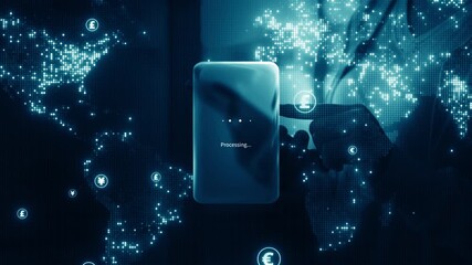 Secure Digital Payment Transfer Concept. Futuristic secure digital payment with smartphone, currency symbols, and global network connection, representing fintech, online banking, and money transfer. - Powered by Adobe