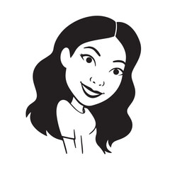 Beautiful Woman Black and White Vector Image Illustration Fashion Girl Portrait Line Art Drawing