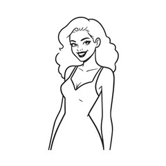 Beautiful Woman Black and White Vector Image Illustration Fashion Girl Portrait Line Art Drawing