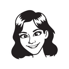 Beautiful Woman Black and White Vector Image Illustration Fashion Girl Portrait Line Art Drawing