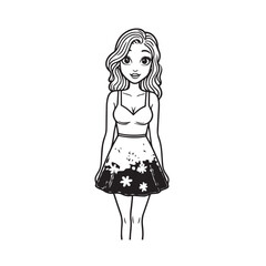 Beautiful Woman Black and White Vector Image Illustration Fashion Girl Portrait Line Art Drawing