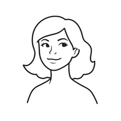 Beautiful Woman Black and White Vector Image Illustration Fashion Girl Portrait Line Art Drawing