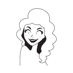 Beautiful Woman Black and White Vector Image Illustration Fashion Girl Portrait Line Art Drawing