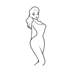 Beautiful Woman Black and White Vector Image Illustration Fashion Girl Portrait Line Art Drawing