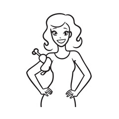 Beautiful Woman Black and White Vector Image Illustration Fashion Girl Portrait Line Art Drawing