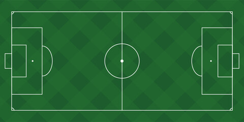 Soccer field vector illustration. Green grass pitch with white lines, goals, and corner markings for football games and competitions. © albaihaki