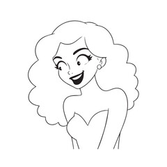 Beautiful Woman Black and White Vector Image Illustration Fashion Girl Portrait Line Art Drawing