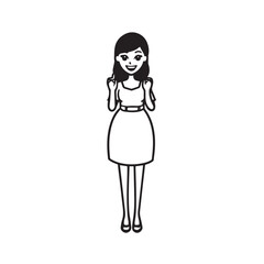 Beautiful Woman Black and White Vector Image Illustration Fashion Girl Portrait Line Art Drawing