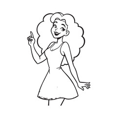 Beautiful Woman Black and White Vector Image Illustration Fashion Girl Portrait Line Art Drawing