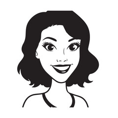 Beautiful Woman Black and White Vector Image Illustration Fashion Girl Portrait Line Art Drawing