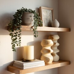 Elegant shelf styling with Michelle x Zara plant and sculptural candle