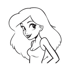 Beautiful Woman Black and White Vector Image Illustration Fashion Girl Portrait Line Art Drawing