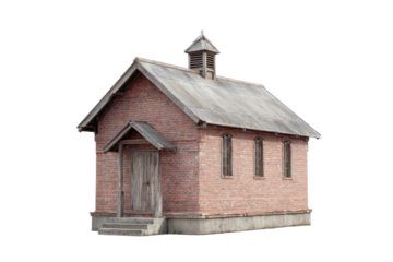 Isolated Brick Village Hall with Cupola on Transparent Background