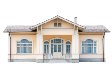 Cream-Colored Village Hall Facade on Transparent Background