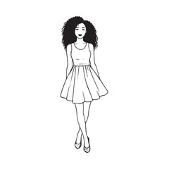Beautiful Woman Black and White Vector Image Illustration Fashion Girl Portrait Line Art Drawing