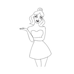 Beautiful Woman Black and White Vector Image Illustration Fashion Girl Portrait Line Art Drawing