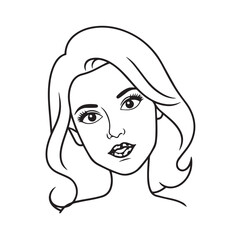 Beautiful Woman Black and White Vector Image Illustration Fashion Girl Portrait Line Art Drawing