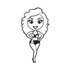 Beautiful Woman Black and White Vector Image Illustration Fashion Girl Portrait Line Art Drawing