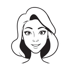 Beautiful Woman Black and White Vector Image Illustration Fashion Girl Portrait Line Art Drawing