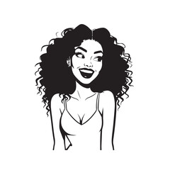 Beautiful Woman Black and White Vector Image Illustration Fashion Girl Portrait Line Art Drawing