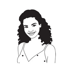 Beautiful Woman Black and White Vector Image Illustration Fashion Girl Portrait Line Art Drawing